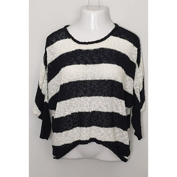 CLEARANCE LA Hearts Black and White Striped Textured Sweater - Picture 1 of 6